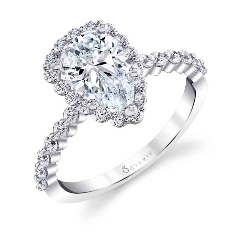 Pear Shaped Classic Halo Engagement Ring - Athena