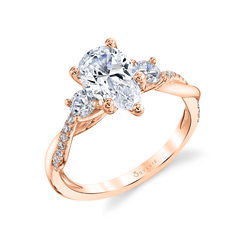 Pear Shaped Three Stone Spiral Engagement Ring - Evangeline