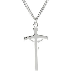 Sterling Silver 38x18mm Crucifix 24" Necklace