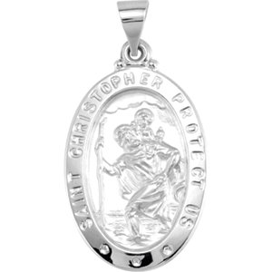 14K Yellow 25.5x17.75mm Oval St. Christopher Hollow Medal