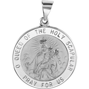 14K White 14.75mm Round Hollow Scapular Medal