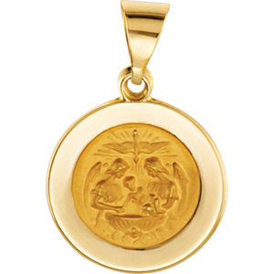 14K Yellow 14.75mm Round Hollow Baptismal Medal