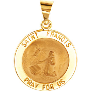 14K Yellow 15mm Round Hollow St. Francis Medal