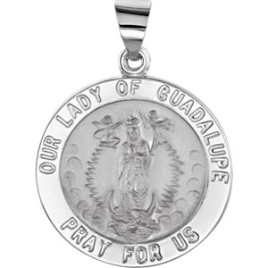 14K White 22mm Round Hollow Our Lady of Guadalupe Medal