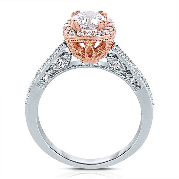 Rm1319r -14k White Gold Round Cut Halo Diamond Vintage Semi Mount Engagement Ring