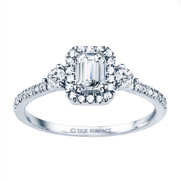 Rm1345e-14k White Gold Emerald Cut Halo Diamond Engagement Ring