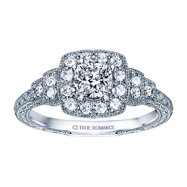Rm1360cu -14k White Gold Cushion Cut Halo Diamond Vintage Engagement Ring
