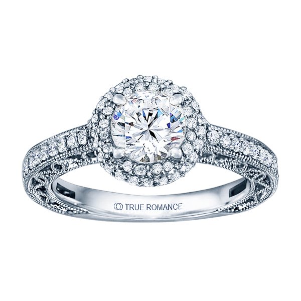 Rm1403 -14k White Gold Round Cut Double Halo Diamond Vintage Engagement Ring