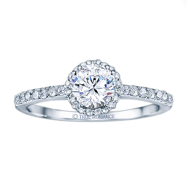 Rm1408-14k White Gold Round Cut Halo Diamond Engagement Ring