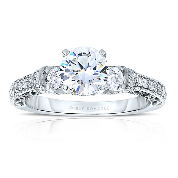 Rm1446 -14k White Gold Round Cut Diamond Vintage Engagement Ring