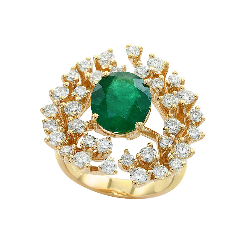 EFFY 14K Yellow Gold Diamond Natural Emerald Ring
