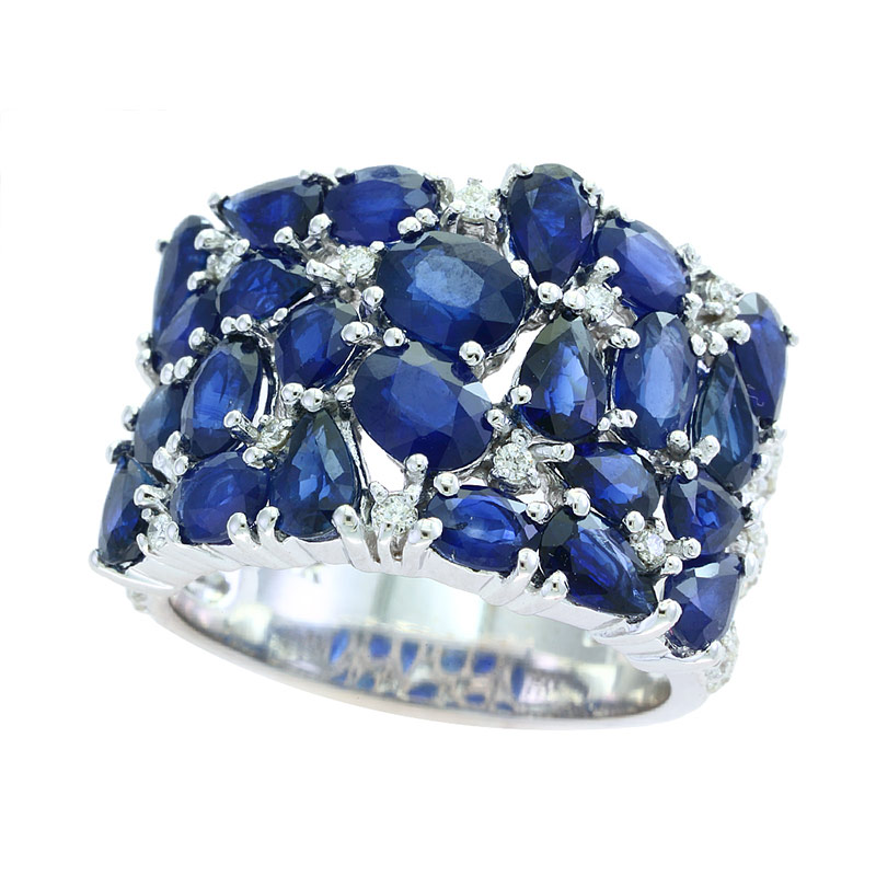 EFFY 14K White Gold Diamond Natural Sapphire Ring