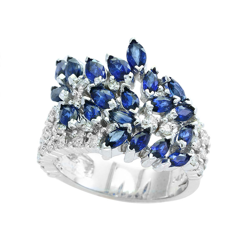 EFFY 14K White Gold Diamond Natural Sapphire Ring