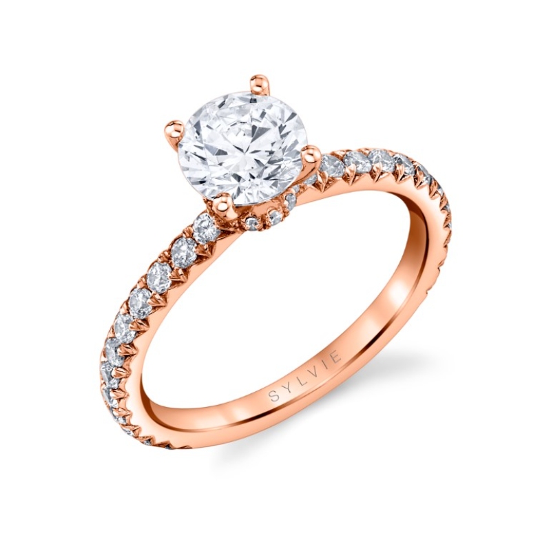 Round Cut Classic Hidden Halo Collar Engagement Ring - Nova