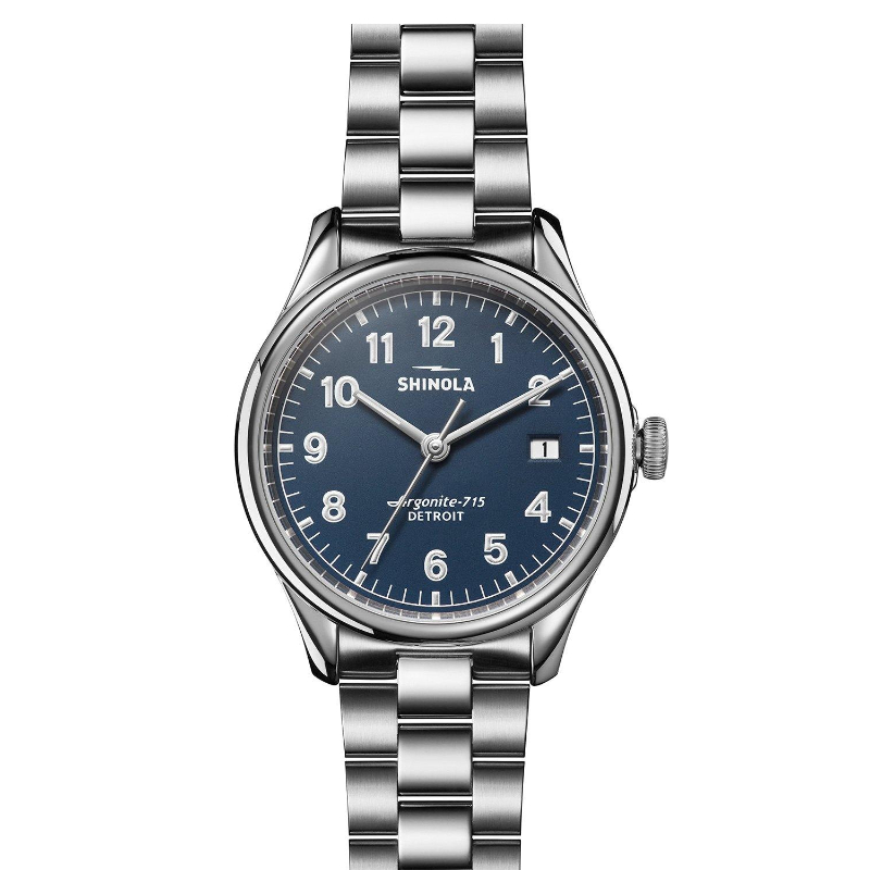 Vinton 38MM Watch With Blue Dial And Stainless Steel Bracelet