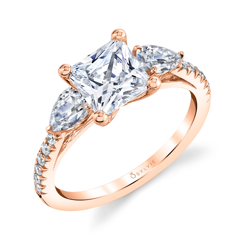 Princess Cut Three Stone Engagement Ring With Pear Shaped Side Stones - Vanna