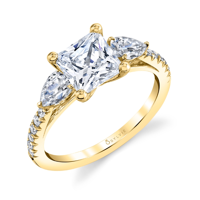 Princess Cut Three Stone Engagement Ring With Pear Shaped Side Stones - Vanna