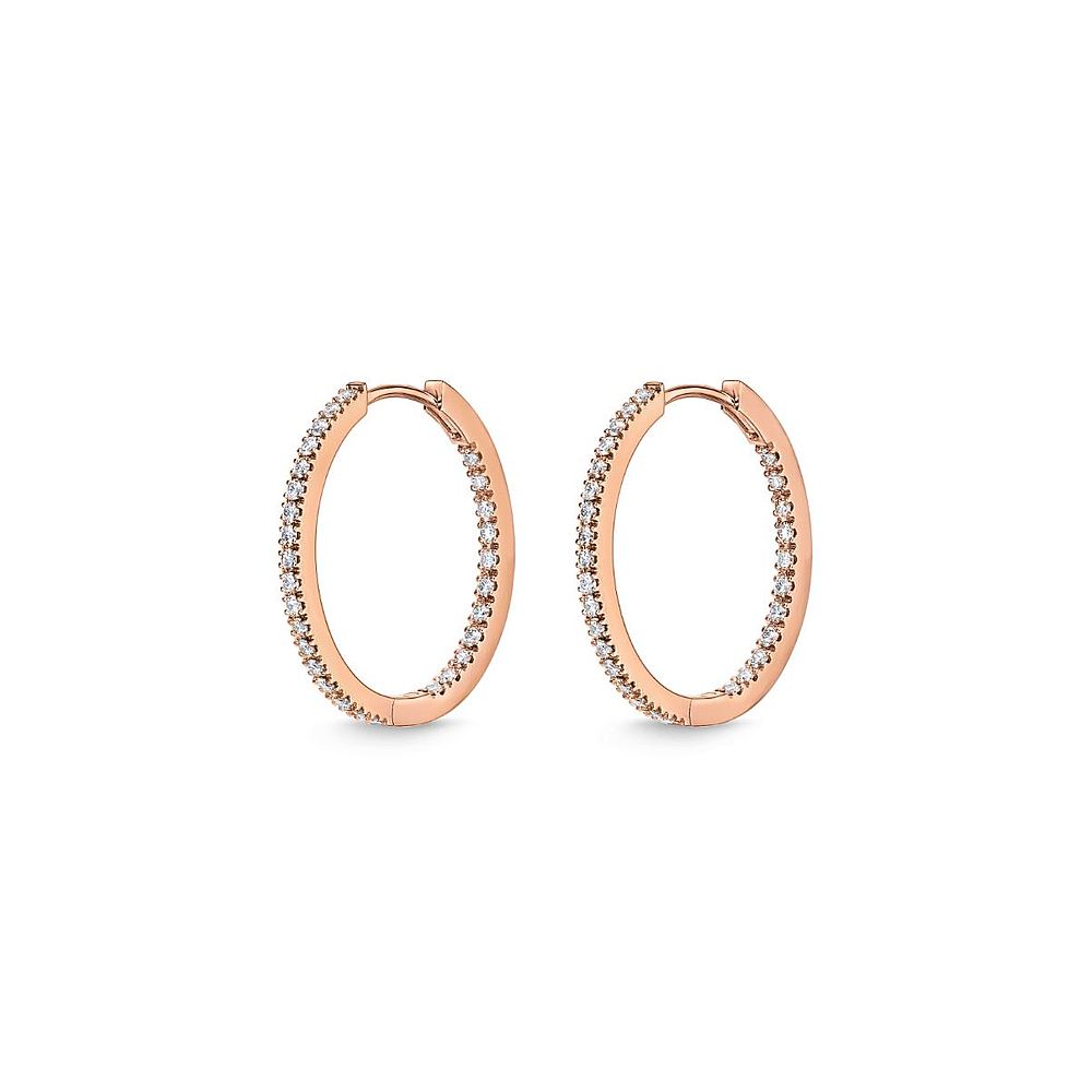 Gold and Diamond Oval Hoop Earrings