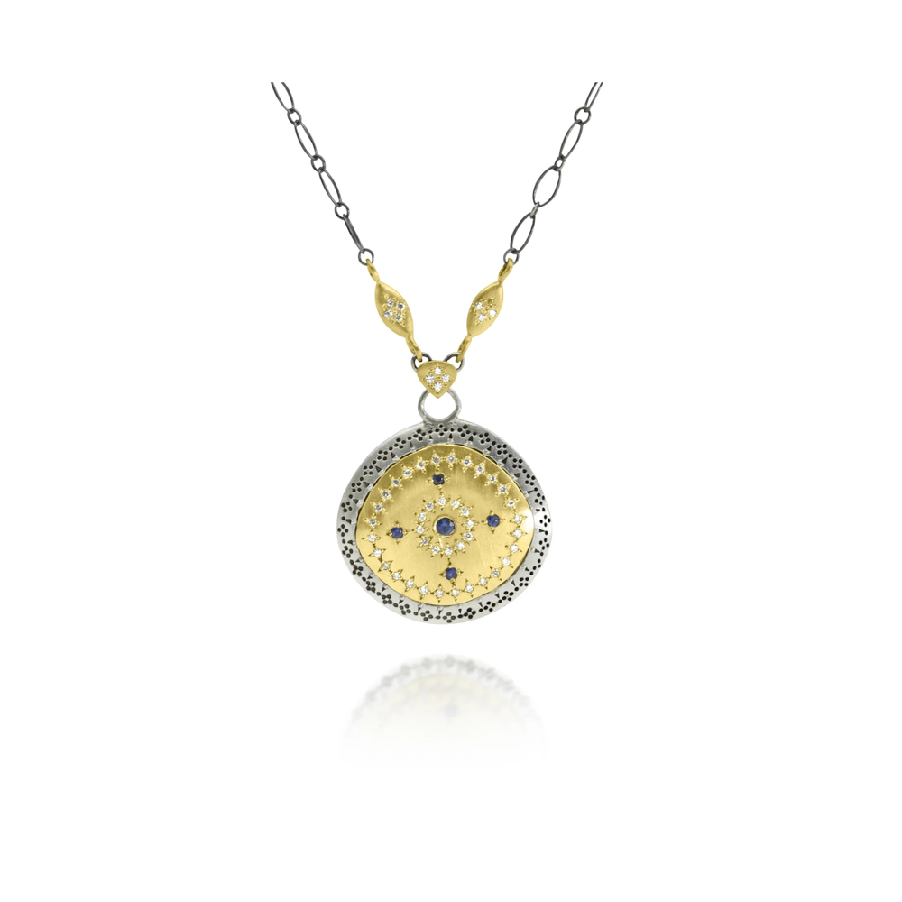 Gold and Silver Diamond and Sapphire Nostalgia Harmony Pendant Necklace
