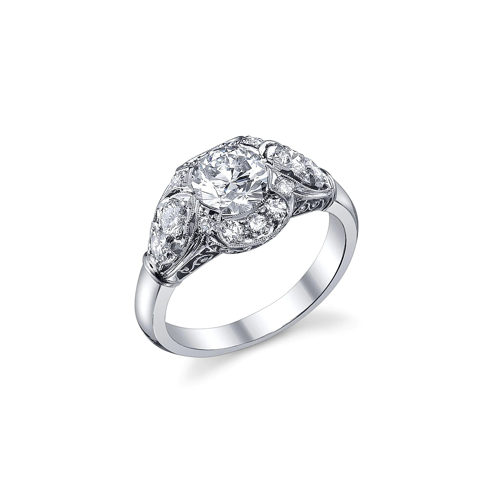 Platinum Vintage Style Pierced Gondola Engagement Ring Mounting