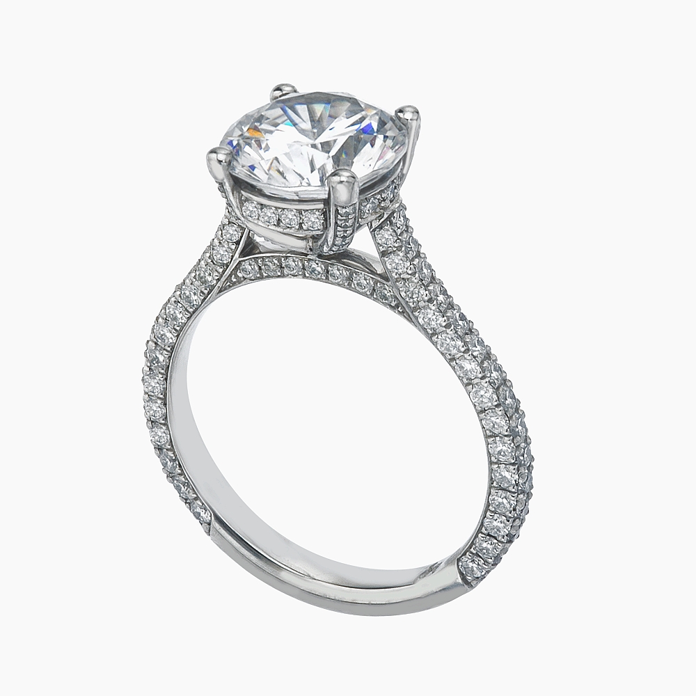 Platinum Three Sided Pave Solitaire Engagement Ring Mounting