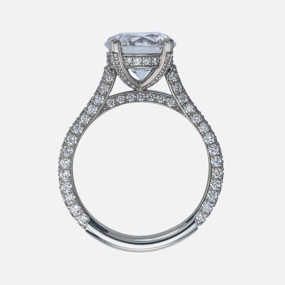 Platinum Three Sided Pave Solitaire Engagement Ring Mounting