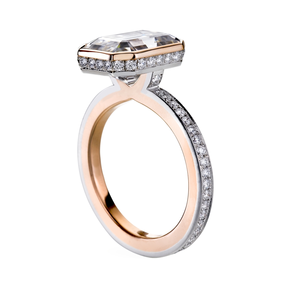 Rose Gold Emerald Cut Diamond Engagement Ring Mounting