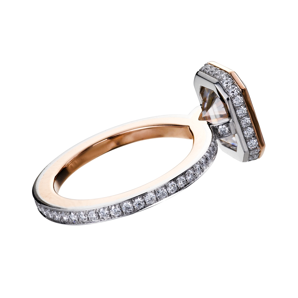Rose Gold Emerald Cut Diamond Engagement Ring Mounting