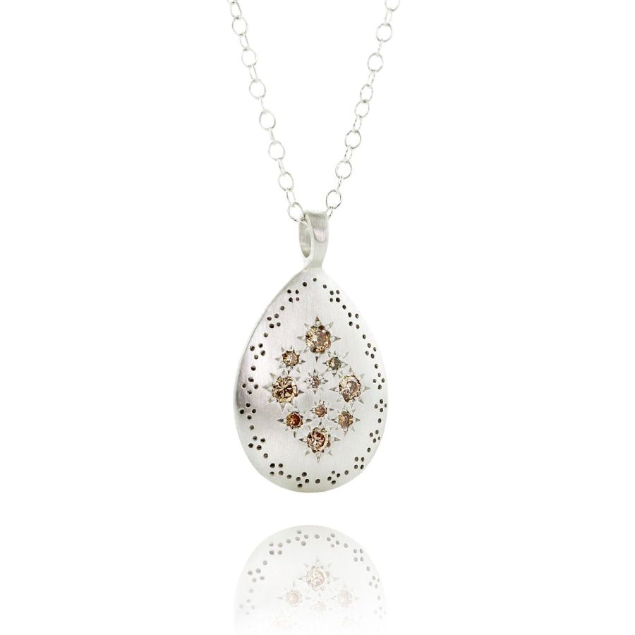 Sterling Silver and Champagne Diamond Teardrop Lights Necklace