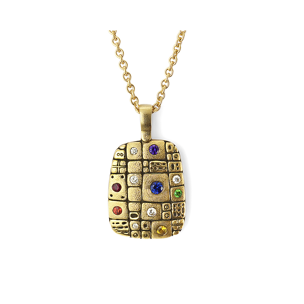 Gold and Rainbow Gemstone Pathway Pendant Necklace