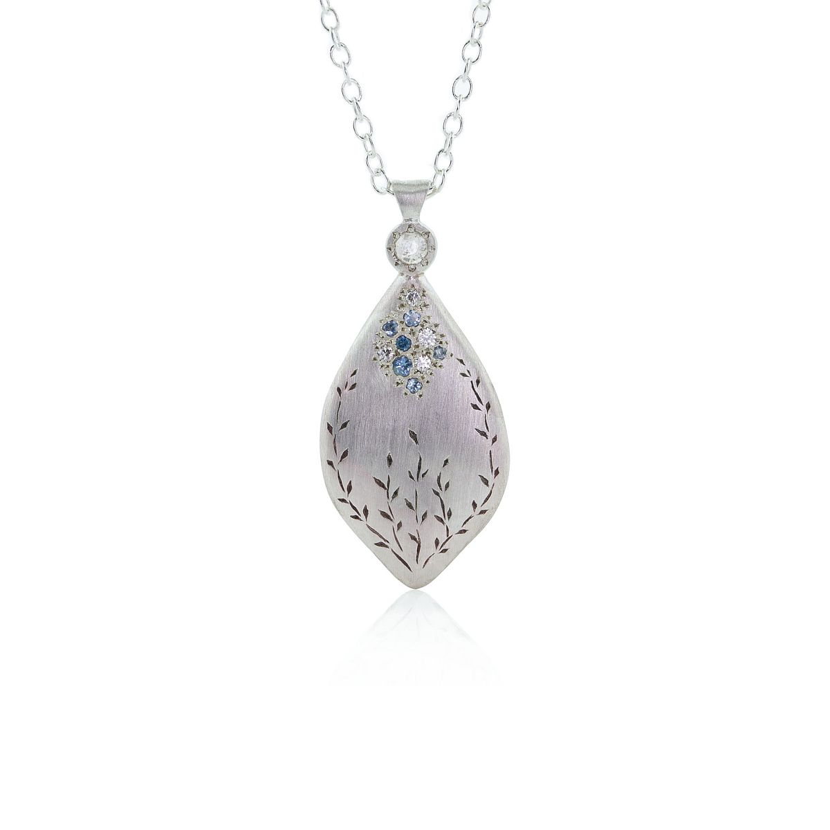 Sterling Silver Aquamarine and Diamond Secret Garden Necklace