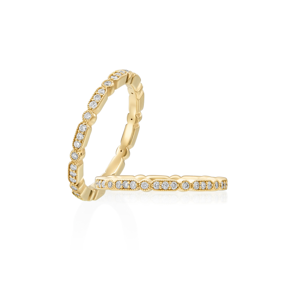 Yellow Gold and Diamond Milgrain Wedding Band