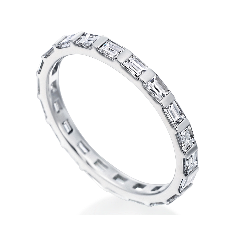Platinum and Baguette Diamond Eternity Wedding Band Ring