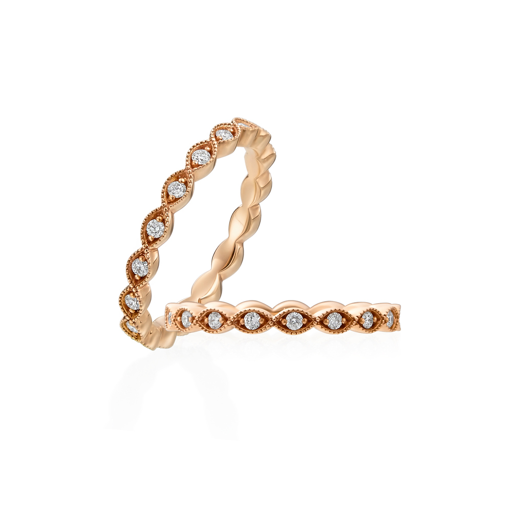 Rose Gold and Diamond Milgrain Twist Wedding Band