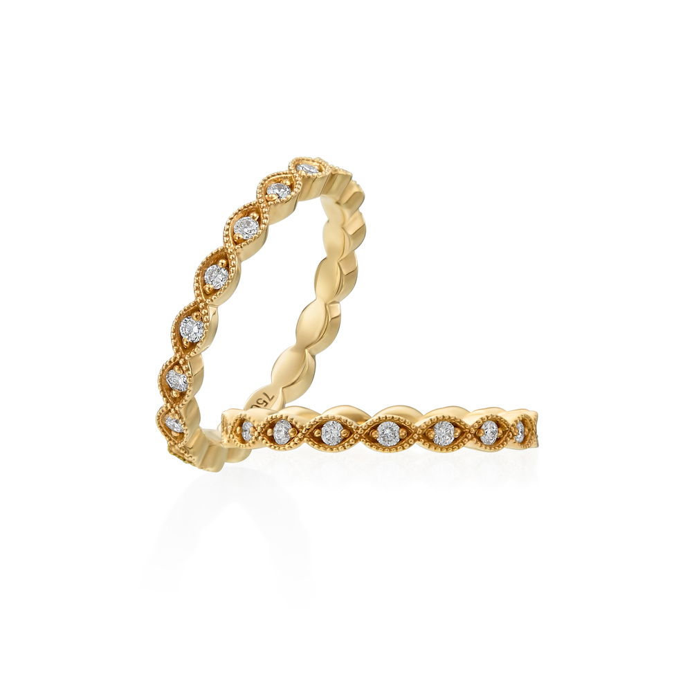 Yellow Gold and Diamond Milgrain Twist Wedding Band