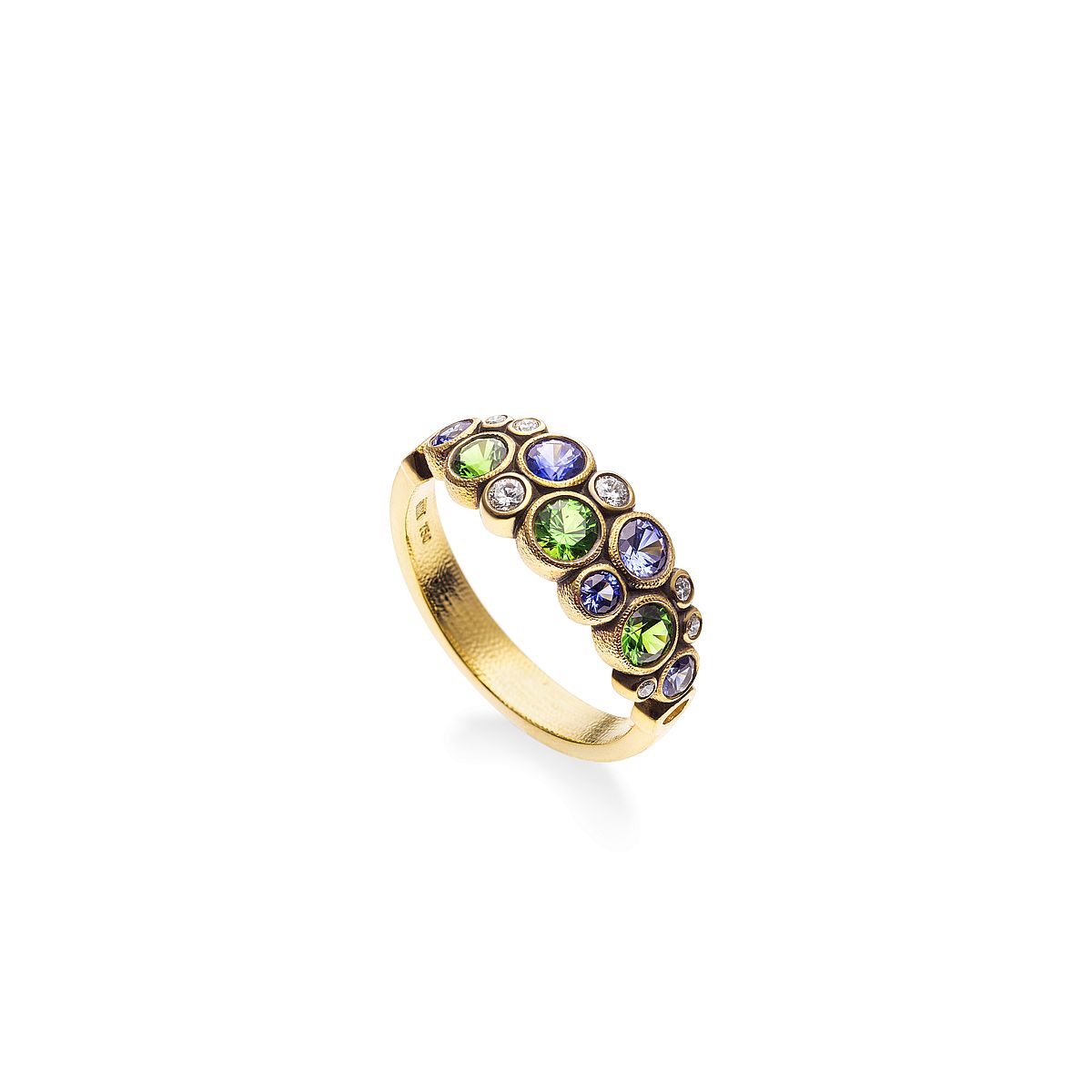 Gold Sapphire and Tsavorite Bezel Band Ring