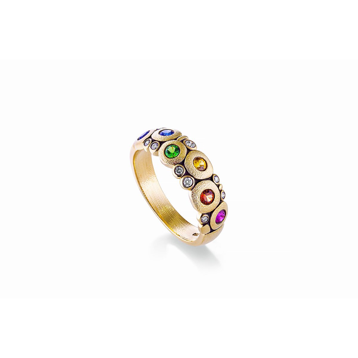 Gold Sapphire and Diamond Wide Band Ring