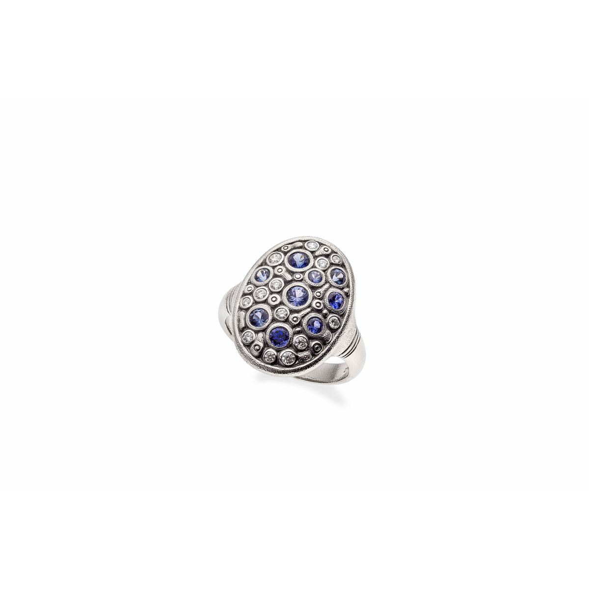 Platinum Sapphire and Diamond Dome Ring
