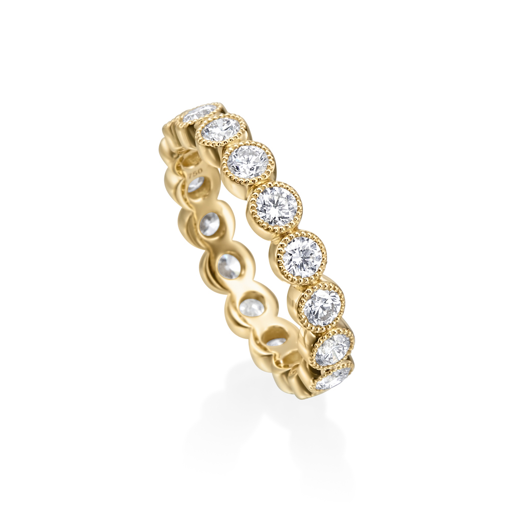 Yellow Gold and Diamond Milgrain Bezel Wedding Band