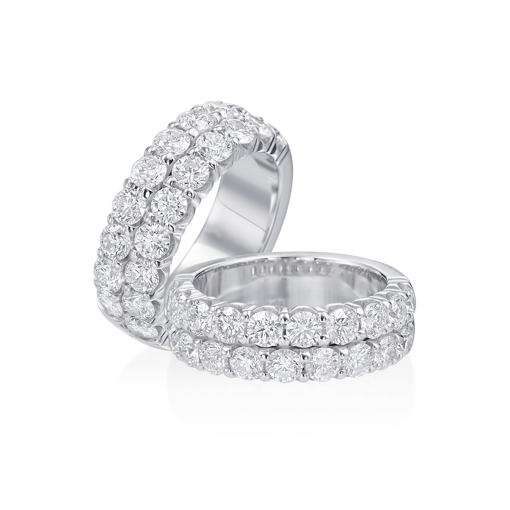 White Gold and Diamond Two Row Wide Band