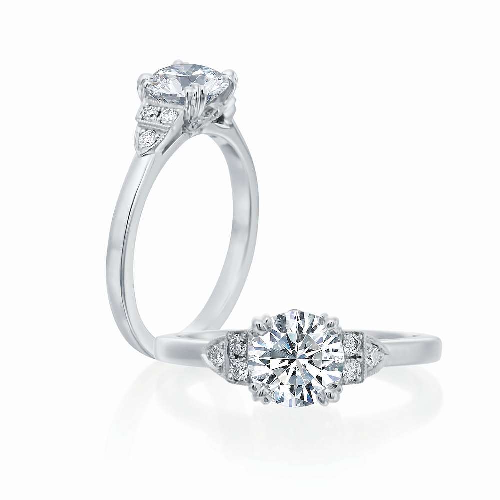 Roslyn Collection Platinum Engagement Mounting with Vintage-Style Diamond Side Panels