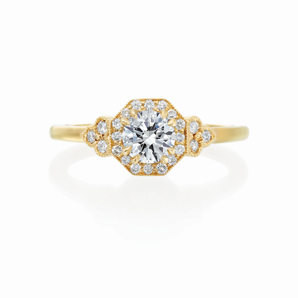 Yellow Gold and Diamond Halo Engagement Ring Mounting