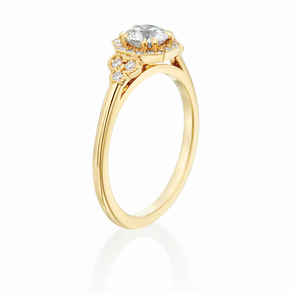 Yellow Gold and Diamond Halo Engagement Ring Mounting