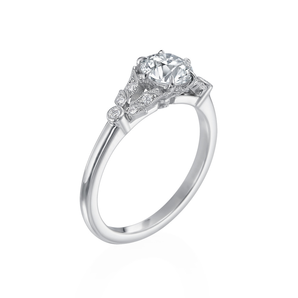 Platinum and Diamond Split Leaf Engagement Ring Mounting