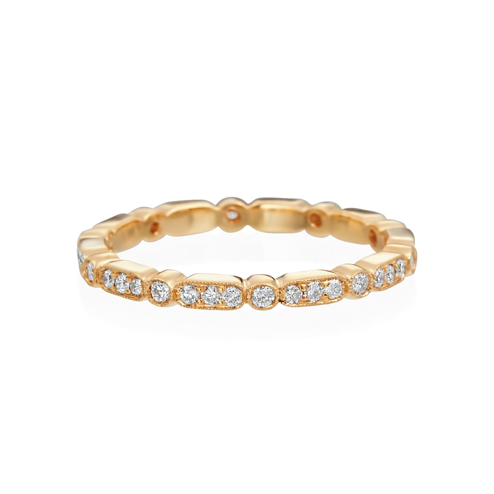 Rose Gold and Diamond Milgrain Wedding Band