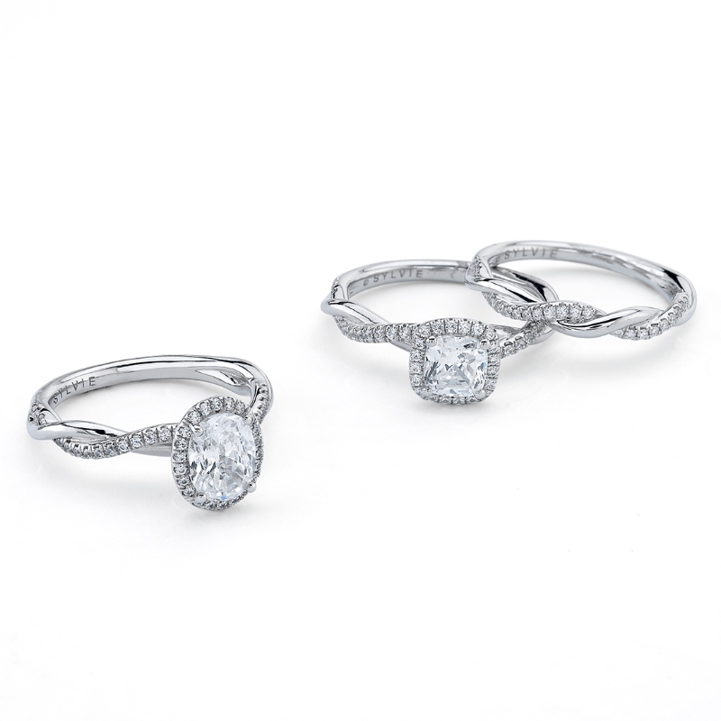 Cushion Cut Modern Halo Diamond Spiral Engagement Ring - Coralie