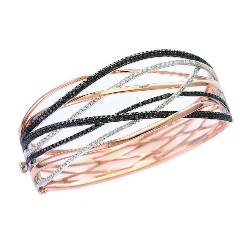 EFFY 14K White & Rose Gold Diamond Black Diamond  Bangle