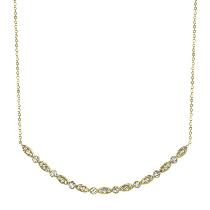 Vintage Inspired Diamond Curved Bar Necklace