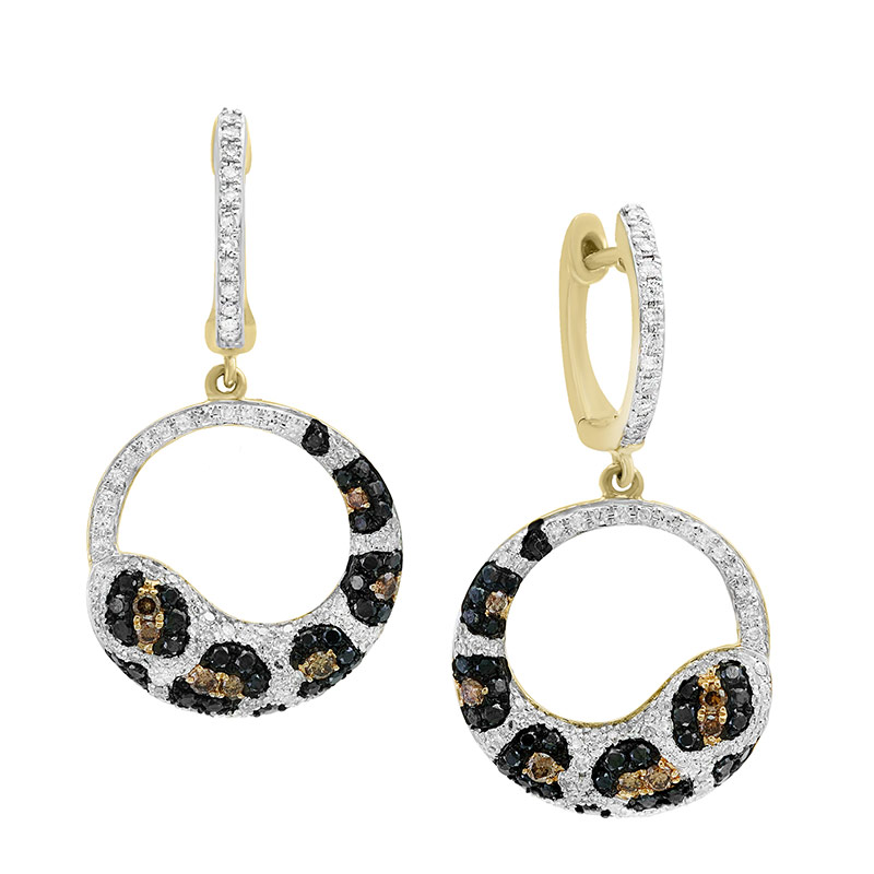 EFFY 14K Yellow Gold Diamond Black Diamond Espresso Diamond  Earrings