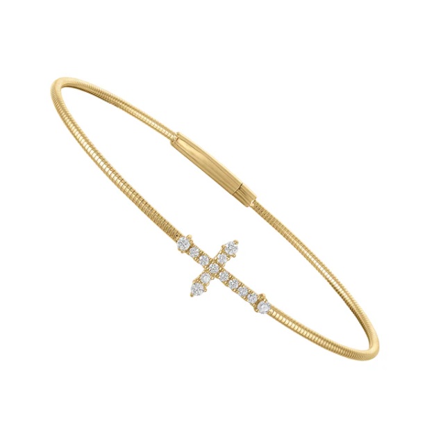 Diamond Cross Flexi Bangle in 14K Yellow Gold